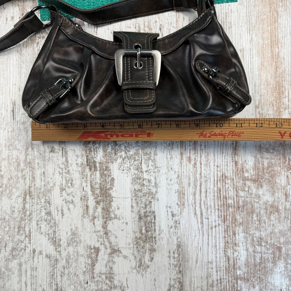 Vintage Y2K Brown Faux Espresso Brown Buckle Shoulder Bag Pleated Baguette Purse - Picture 4 of 6